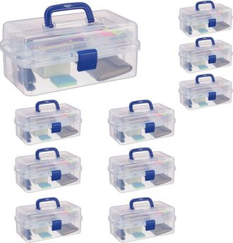 Relaxdays Relaxdays - Set De 10 Estuches De Pl&aacute;stico, Organizador Con Nueve Compartimentos, Asas, Cierre Click, Azul, 14 X 33 X 19 Cm