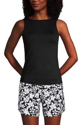 Lands End Mastectomy Chlorine Resistant Square Neck Tankini Top Swimsuit Adjustable Straps in Black at Nordstrom, Size 12