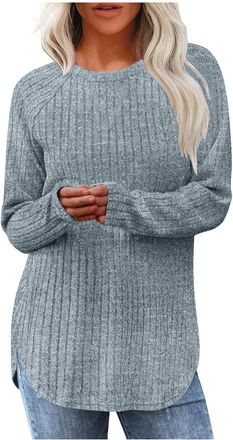 Generic Jumpers for Women UK Long Sleeve Crewneck Loose Fit Pullovrr Lightweight Casual Fashion Elegant Cosy Knit Ladies Sweater Tops Ladies Christmas Tunic L