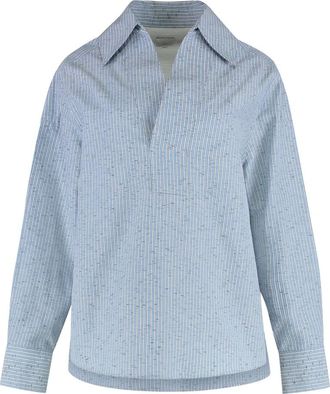 Bottega Veneta Afgeronde Zoom Katoen Linnen Blouse - Dames - Blouses - Blauw - S - Katoen - Overhemden