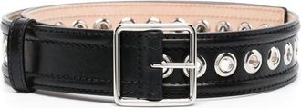 Alexander McQueen Zwart leren Riem met oogjes - Dames - Riemen - Zwart - 80 CM - Leer - Accessoires