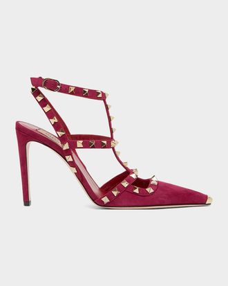 Valentino Garavani Rockstud 100mm Studded Suede Strappy Pumps