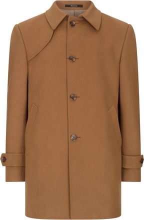 TruClothing Camel 3/4 Overcoat Classic Button Down Collar Shoulder Patch