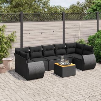 vidaXL Set De Sof&aacute;s De Jard&iacute;n 8 Piezas Y Cojines Rat&aacute;n Sint&eacute;tico Negro Vidaxl