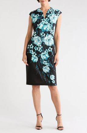 Connected Print Sheath Dress in Aqua at Nordstrom Rack, Size 14
