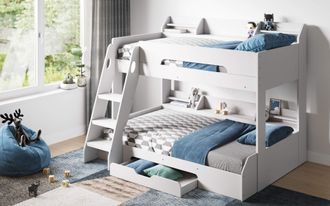 Flair Flick Triple Bunk Bed with Storage in White | Size: Single