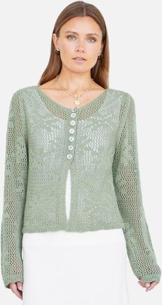 Yumi Flower Crochet Button Up Cardigan in Sage Green at Nordstrom, Size Medium