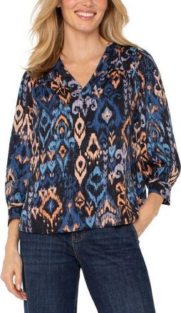 Liverpool L.A. Ikat V-Neck Top in Blue Multi Ikat at Nordstrom, Size X-Large