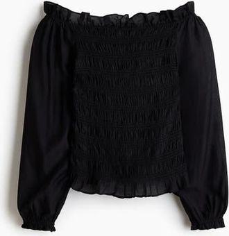 H&M Smocked Off-the Shoulder Blouse in Black at Nordstrom, Size Xx-Small