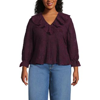 Lands End Feminine Ruffle Chiffon V Neck Blouse in Lush Burgundy at Nordstrom, Size 1 X