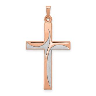 Diamond2Deal 14k Rose Gold Rhodium Cross Pendant