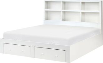 Beliani Cama De Madera 180 X 200 Cm Con Conjunto De Almacenaje De 2 Cajones Y Estantes En El Cabecero Blanco Tarare