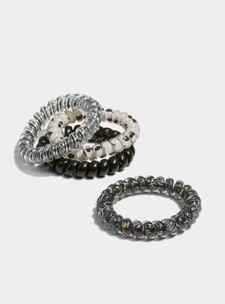 Simons Womens Mixed pattern phone cord hair ties Set of 4