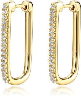 Lafonn Pav&eacute; Simulated Diamond Rectangular Hoop Earrings in Gold at Nordstrom