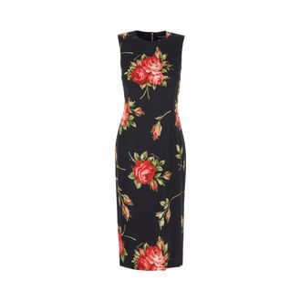 Dolce & Gabbana Midi Dresses, female, Multicolor, Size: 2XL Rose Bouquet Print Midi Dress