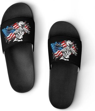 Generic Lacrosse U.S. Flag Shower Shoes Slipper for Women Men Beach Slippers Quick Drying Non Slip Open-Toe Sandals