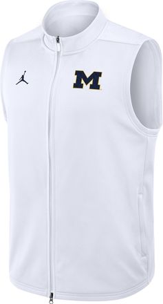 Nike Jordan Mens Michigan Primetime Victory Jordan Brand Therma-FIT College Full-Zip Vest in White | 0JOJ10AMWN-3VN