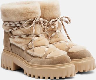 Hogan Shearling and suede ankle boots