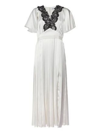 Self Portrait lace-trim pleated dress - White