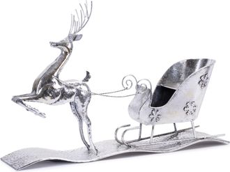 Melrose International Hammered Metal Reindeer with Sleigh 25.5L - Silver