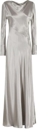 Alberta Ferretti Long Silver Satin Dress With Bias-Cut