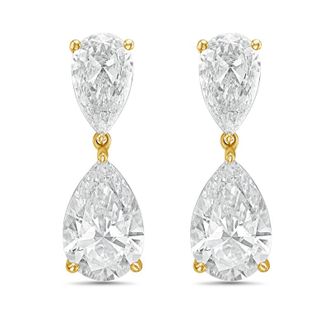 Diana M. Jewels 14KW YG 15.00 Ct TW of Lab grown pear shape diamond drop earrings