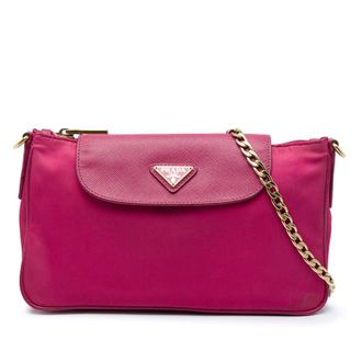 Prada Pre-owned Prada Saffiano Trimmed Tessuto Chain Crossbody Ladies OD6MWJ9KMR11F7V9