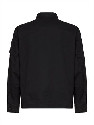 C.P. Company Mens Overshirt Lens Organic Cotton Gabardine, Black Bomber Jackets