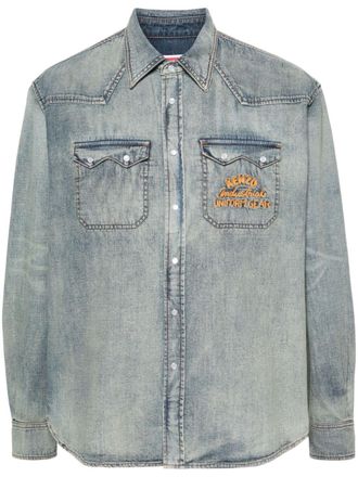 Kenzo logo-embroidered denim shirt - Blue