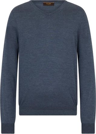 Moorer Cashmere V-neck trui - Heren - Cashmere truien - Blauw - L - Kasjmier - Truien & Vesten
