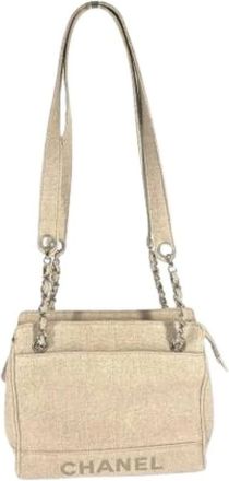 Chanel Pre-owned Shoulder Bags, female, Beige, Size: ONE SIZE Pre-owned Canvas Shoulder Bag