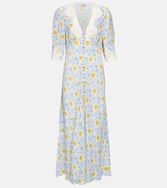 Rixo Simone lace-trimmed printed midi dress