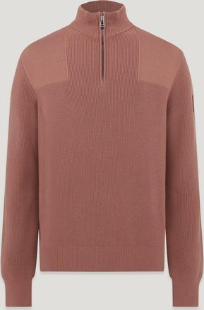 Belstaff Commander Quarter Zip Jumper Mens Organic Cotton Cedar Wood Size 2XL