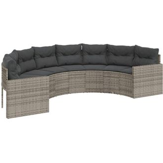 vidaXL Vidaxl - Sof&aacute; De Jard&iacute;n Semicircular Con Cojines Rat&aacute;n Sint&eacute;tico Gris