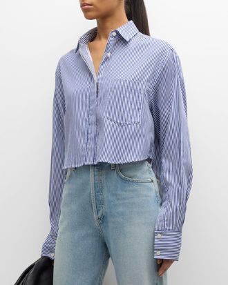 SIMKHAI Renata Cropped Cotton Stripe Button-Front Shirt