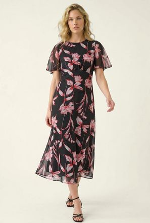Roman Floral Flutter Sleeve Dress