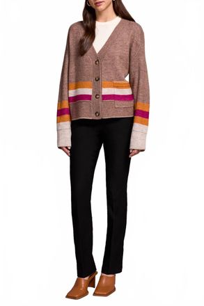 Tribal Long Sleeve Sweater Cardigan With Pockets In Brown