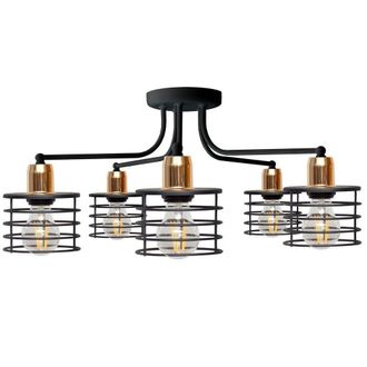 Netlighting Edison Multi Arm Semi Flush Ceiling Light Black Copper 65cm