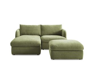 Castlery Ollie Storage Small Chaise Sectional Sofa Left Facing with Ottoman, (Greta) Moss, Removable Covers, Gaslift Storage for Living Room