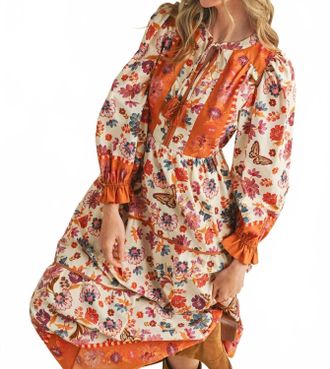 Merci Country Boho Midi Dress In Ivory Multi Floral