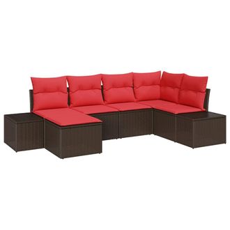 vidaXL Conjunto De Sof&aacute; De Jard&iacute;n 6 Pcs Marr&oacute;n Rat&aacute;n Sint&eacute;tico Vidaxl