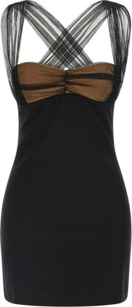 Nensi Dojaka Gedrapeerde Mini met Gewatteerde Cups - Dames - Feestkleedjes - Zwart - XS - Tule - Kleedjes