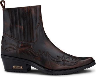 Infinity Leather Zwart/bruine Winklepicker cowboy-enkellaarzen voor heren