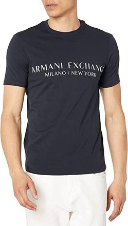 A|X Armani Exchange Milano/New York Logo T-Shirts Mens Clothing Navy : LG, Cotton
