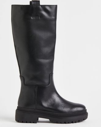 H&M Kniehohe Stiefel aus Leder - Schwarz