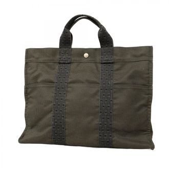 Herm&egrave;s Gray Canvas Tote Bag (Pre-Owned)
