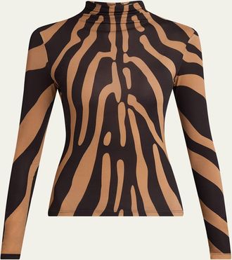 Ferragamo Mock-Neck Zebra-Print Long-Sleeve Top