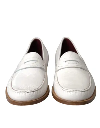 Dolce & Gabbana White Leather Slip On Mocassin Loafers Mens Shoes