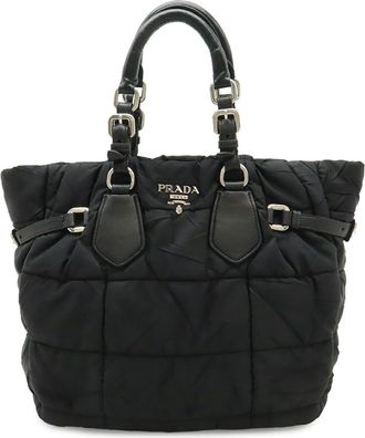 Prada Nylon Leather Logo Tote Bag