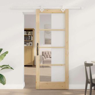 vidaXL Vidaxl - Puerta Corrediza Manual Marr&oacute;n 83 X 202 Cm Madera Y Metal